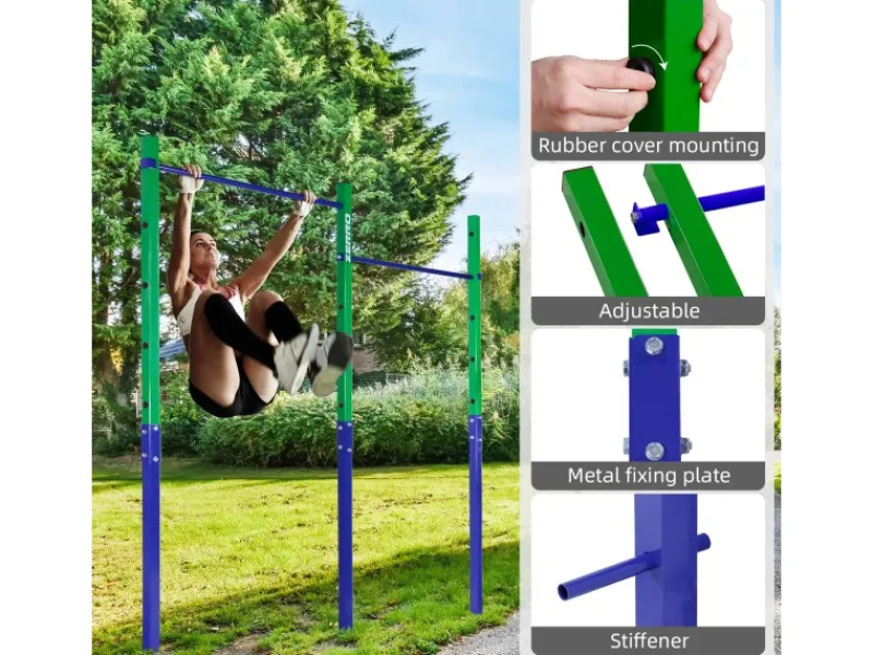 CCLIFE Fitnessgeräte|Reckstange Outdoor Turnreck bis 150kg Höhenverstellbar Doppelte Blau