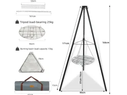 CCLIFE Grillzubehör|Schwenkgrill mit Grillrost und Feuernetz 166cm Hoch Drehbar Rutschfester Tragbarer