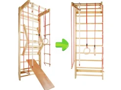 Sprossenwand Turnwand Gym Klettergerüst Holz Sportgerät mit Stange Fitness Kinder Erwachsene*CCLIFE