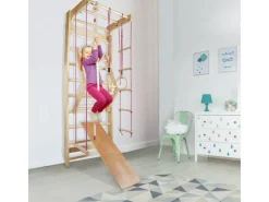 Sprossenwand Turnwand Gym Klettergerüst Holz Sportgerät mit Stange Fitness Kinder Erwachsene*CCLIFE