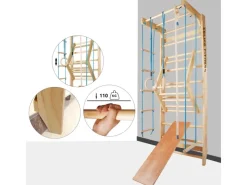 Sprossenwand Turnwand Gym Klettergerüst Holz Sportgerät mit Stange Fitness Kinder Erwachsene Blu*CCLIFE Sale