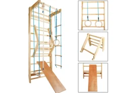 Sprossenwand Turnwand Gym Klettergerüst Holz Sportgerät mit Stange Fitness Kinder Erwachsene Blu*CCLIFE Sale