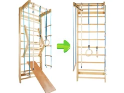 Sprossenwand Turnwand Gym Klettergerüst Holz Sportgerät mit Stange Fitness Kinder Erwachsene Blu*CCLIFE Sale