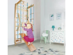 Sprossenwand Turnwand Gym Klettergerüst Holz Sportgerät mit Stange Fitness Kinder Erwachsene Blu*CCLIFE Sale