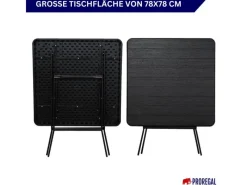 CHEFGASTRO Gartentische|Balkontisch Klappbar 78x78cm Gartentisch Wetterfest 4 Personen Kunststoff Holz Optik Schwarz Campingtisch Outdoor Klapptisch Bistrotisch
