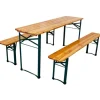 CHEFGASTRO Bierzeltgarnituren|Bierzeltgarnitur 3-Teilig Klappbar 1x Tisch Mit Schirmhalterung 2x Bierbank HxBxT 76x170x46 cm Lackiertes Holz Inkl. 12x Bodenschoner