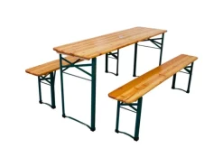 CHEFGASTRO Bierzeltgarnituren|Bierzeltgarnitur 3-Teilig Klappbar 1x Tisch Mit Schirmhalterung 2x Bierbank HxBxT 76x170x46 cm Lackiertes Holz Inkl. 12x Bodenschoner