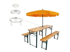CHEFGASTRO Bierzeltgarnituren|Bierzeltgarnitur 3-Teilig Klappbar 1x Tisch Mit Schirmhalterung 2x Bierbank HxBxT 76x170x46 cm Lackiertes Holz Inkl. 12x Bodenschoner