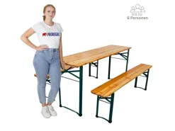 CHEFGASTRO Bierzeltgarnituren|Bierzeltgarnitur 3-Teilig Klappbar 1x Tisch Mit Schirmhalterung 2x Bierbank HxBxT 76x170x46 cm Lackiertes Holz Inkl. 12x Bodenschoner