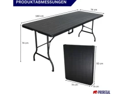 Buffettisch Klappbar 180x74cm Gartentisch Wetterfest Mit Tragegriff 8 Personen Kunststoff Holz Optik Schwarz Campingtisch Outdoor*CHEFGASTRO Online