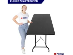 Buffettisch Klappbar 180x74cm Gartentisch Wetterfest Mit Tragegriff 8 Personen Kunststoff Holz Optik Schwarz Campingtisch Outdoor*CHEFGASTRO Online