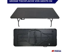 Buffettisch Klappbar 180x74cm Gartentisch Wetterfest Mit Tragegriff 8 Personen Kunststoff Holz Optik Schwarz Campingtisch Outdoor*CHEFGASTRO Online