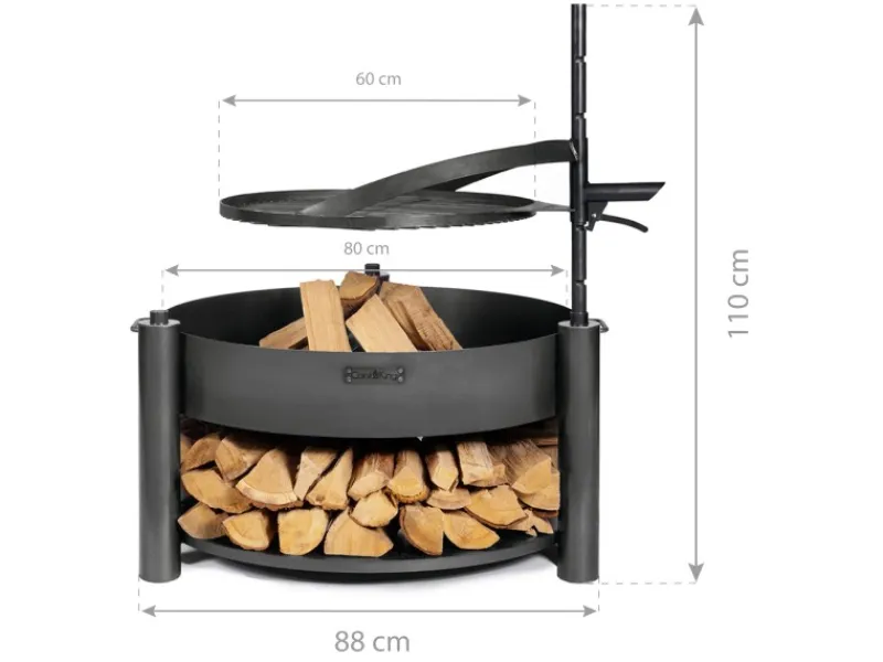 Feuerschale Stahl Montana X Inkl. Holzlager Ø 88 cm x 110 cm Schwarz*CookKing