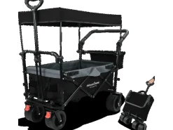 Bollerwagen Faltbar mit Breiten Reifen und Dach Schwarz Grau*deluxe4home New
