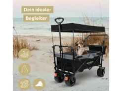 Bollerwagen Faltbar mit Breiten Reifen und Dach Schwarz Grau*deluxe4home New