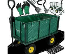 Kinder deluxe4home Campingzubehör|Kinder-Gartengeräte|Bollerwagen Transportwagen Inklusive Handschuhe Gruen