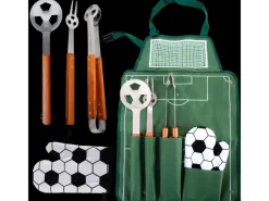 deluxe4home Elektrogrills|Grillset mit Grillbesteck Grillgabel Grillzange Grillwender und Grillhandschuh Fussball Design