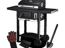 deluxe4home Holzkohlegrills|Smoker|Holzkohlegrill mit Deckel Grillwagen 2 Ablagen Thermometer