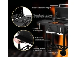 deluxe4home Holzkohlegrills|Smoker|Holzkohlegrill mit Deckel Grillwagen 2 Ablagen Thermometer