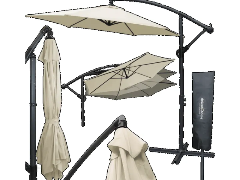 deluxe4home Sonnenschirme|Sonnenschirm Ampelschirm mit Ständer Durchmesser 270cm Creme
