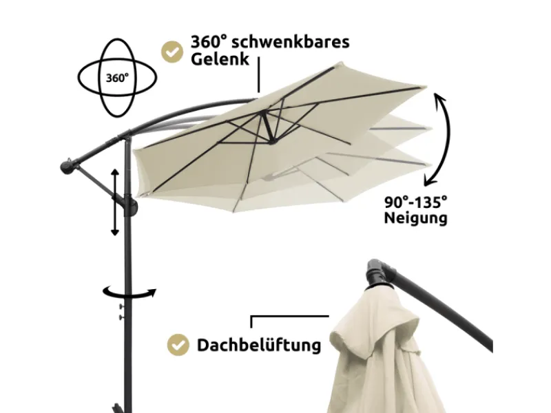 deluxe4home Sonnenschirme|Sonnenschirm Ampelschirm mit Ständer Durchmesser 270cm Creme