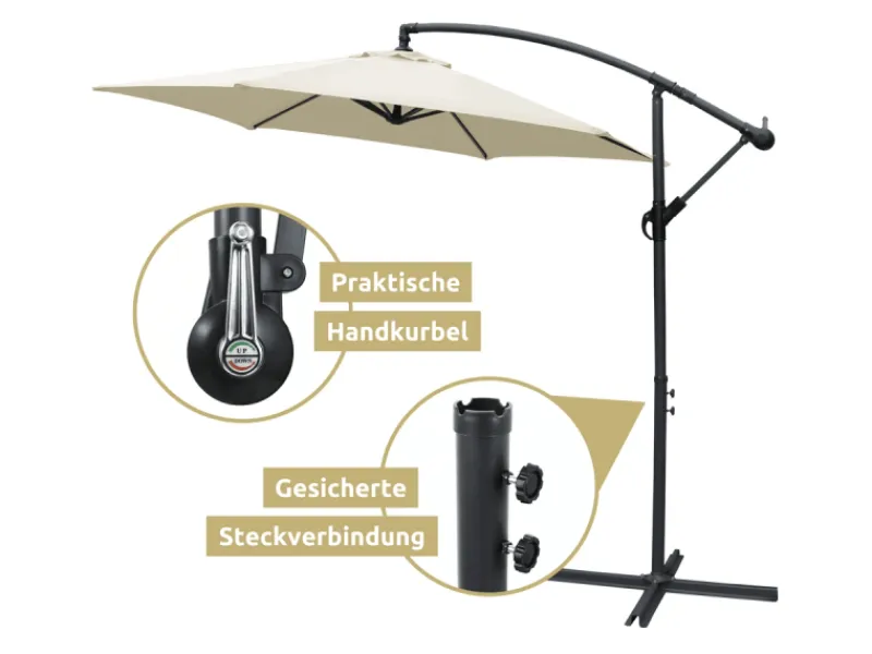 deluxe4home Sonnenschirme|Sonnenschirm Ampelschirm mit Ständer Durchmesser 270cm Creme