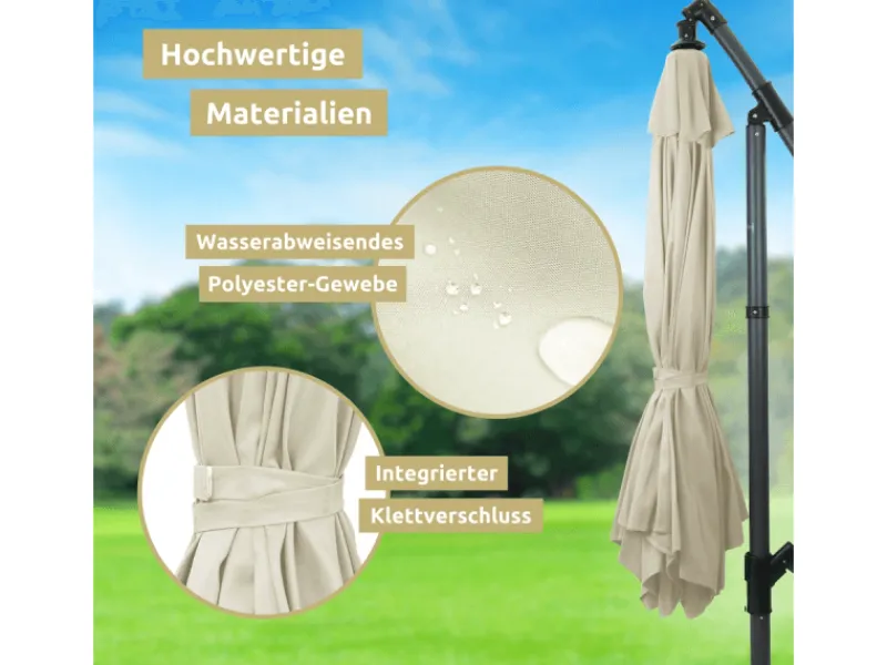 deluxe4home Sonnenschirme|Sonnenschirm Ampelschirm mit Ständer Durchmesser 270cm Creme