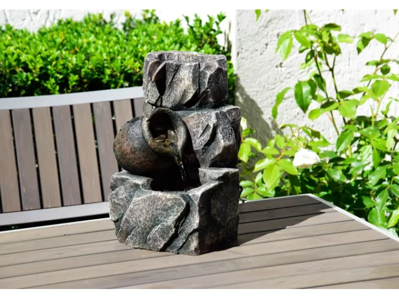 Dobar Brunnenpumpe|Design-Zimmerbrunnen Polyresin in Felsen-Optik Grau