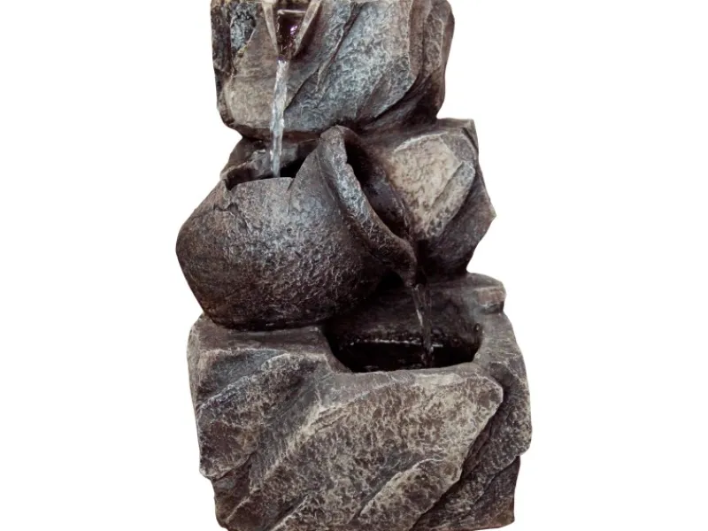 Dobar Brunnenpumpe|Design-Zimmerbrunnen Polyresin in Felsen-Optik Grau