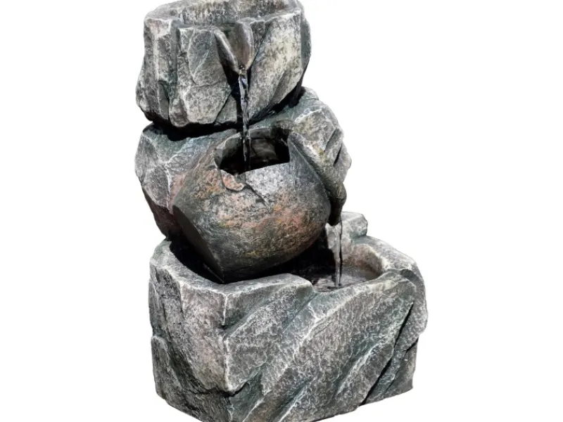 Dobar Brunnenpumpe|Design-Zimmerbrunnen Polyresin in Felsen-Optik Grau