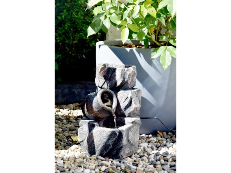 Dobar Brunnenpumpe|Design-Zimmerbrunnen Polyresin in Felsen-Optik Grau