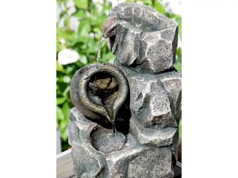 Dobar Brunnenpumpe|Design-Zimmerbrunnen Polyresin in Felsen-Optik Grau
