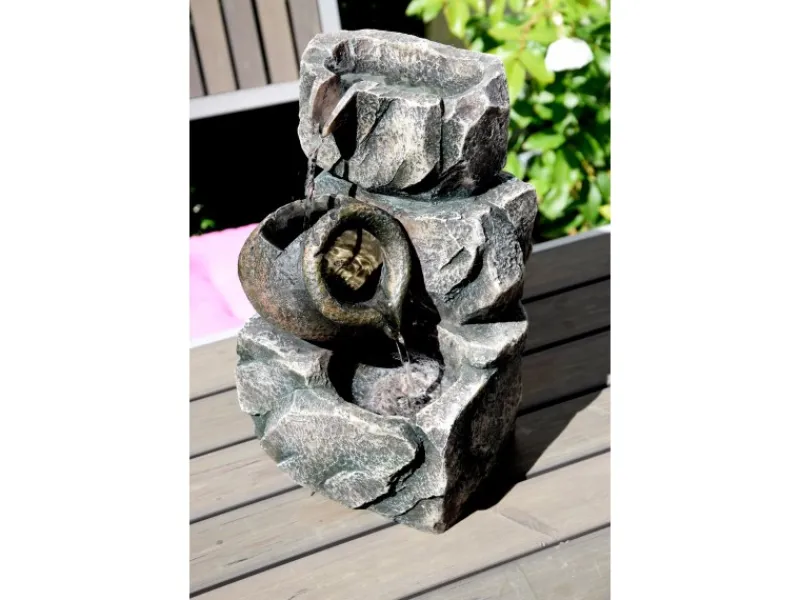 Dobar Brunnenpumpe|Design-Zimmerbrunnen Polyresin in Felsen-Optik Grau