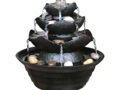 Dobar Wasserpumpe|Brunnenpumpe|Design-Zimmerbrunnen Polyresin in Felsen-Optik mit Deko-Steinen Schwarz