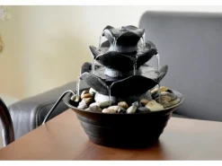 Dobar Wasserpumpe|Brunnenpumpe|Design-Zimmerbrunnen Polyresin in Felsen-Optik mit Deko-Steinen Schwarz