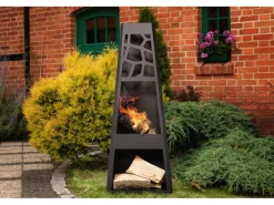 Dobar Gartenkamine|Feuerschalen|Metall Gartenkamin mit Stauraum Schwarz