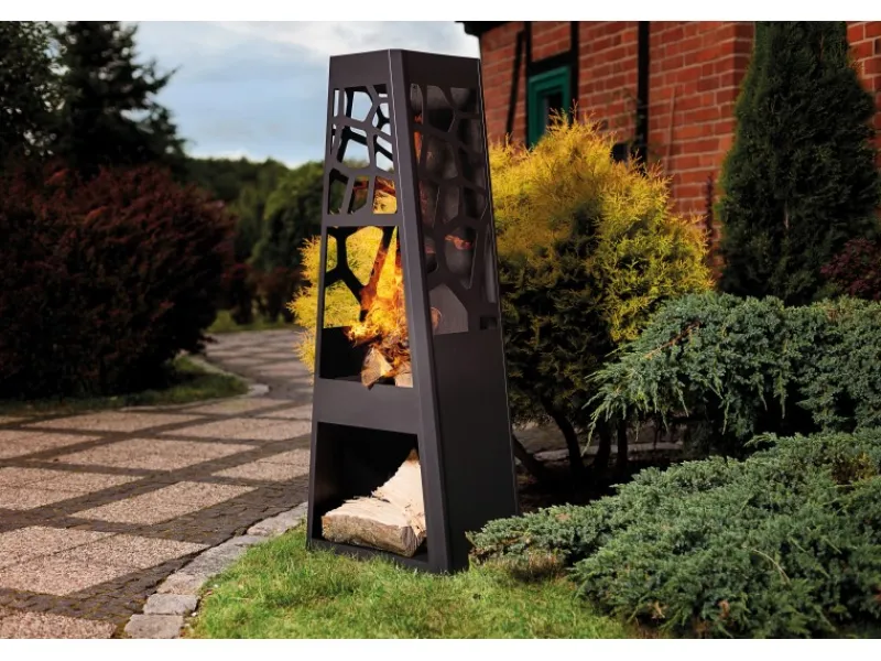 Dobar Gartenkamine|Feuerschalen|Metall Gartenkamin mit Stauraum Schwarz