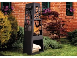 Dobar Gartenkamine|Feuerschalen|Metall Gartenkamin mit Stauraum Schwarz