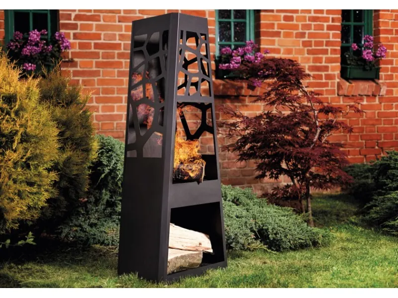 Dobar Gartenkamine|Feuerschalen|Metall Gartenkamin mit Stauraum Schwarz