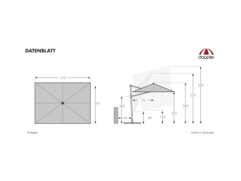 Ampelschirm 310 cmx 210 cm mit Kurbelmechanik*Doppler Sale