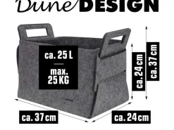 DuneDesign Kaminholzregale|Filz Aufbewahrungskorb 37 x 24 x 37 cm 25 Liter Grau