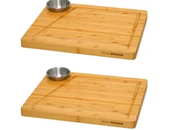 DuneDesign Tischgrills|Raclette Teller Set mit Dipschale für 2 Personen 30 x 25 cm