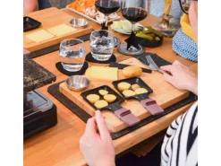 DuneDesign Tischgrills|Raclette Teller Set mit Dipschale für 2 Personen 30 x 25 cm