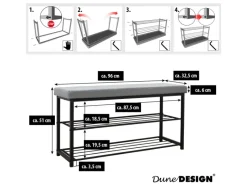 Schuhregal mit Sitzbank 95 x 33 x 52 cm  Hellgrau*DuneDesign Sale