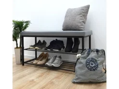 Schuhregal mit Sitzbank 95 x 33 x 52 cm  Hellgrau*DuneDesign Sale