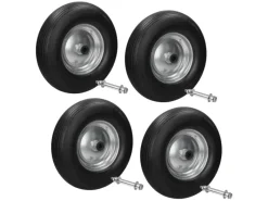 ECD Germany Streuwagen|4Er Set Schubkarrenrad PU Vollgummi mit Achse 4,80-4,00-8 390mm