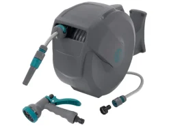 ECD Germany Gartenschlauchwagen|Schlauchaufroller 20m Grau 180 Grad Schwenkbar Automatik