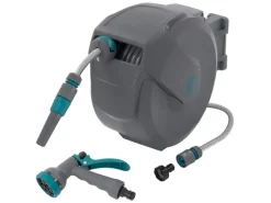 ECD Germany Gartenschlauchwagen|Schlauchaufroller 15m Grau 180 Grad Schwenkbar Automatik