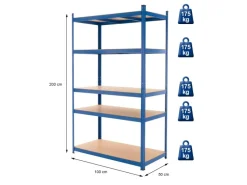 ECD Germany Weitere Ordnungssysteme Für Den Garten|Werkstattregal 200x100x50 cm Blau aus Metall Belastbar bis 875 kg