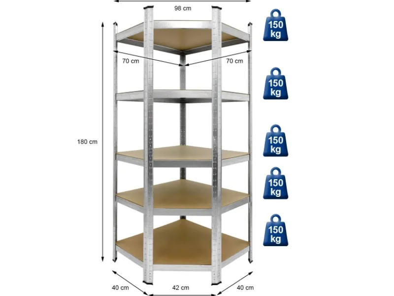 ECD Germany Weitere Ordnungssysteme Für Den Garten|Werkstattregal Eckregal 180x70x40 cm bis 750 kg 5 MDF-Platten Eck